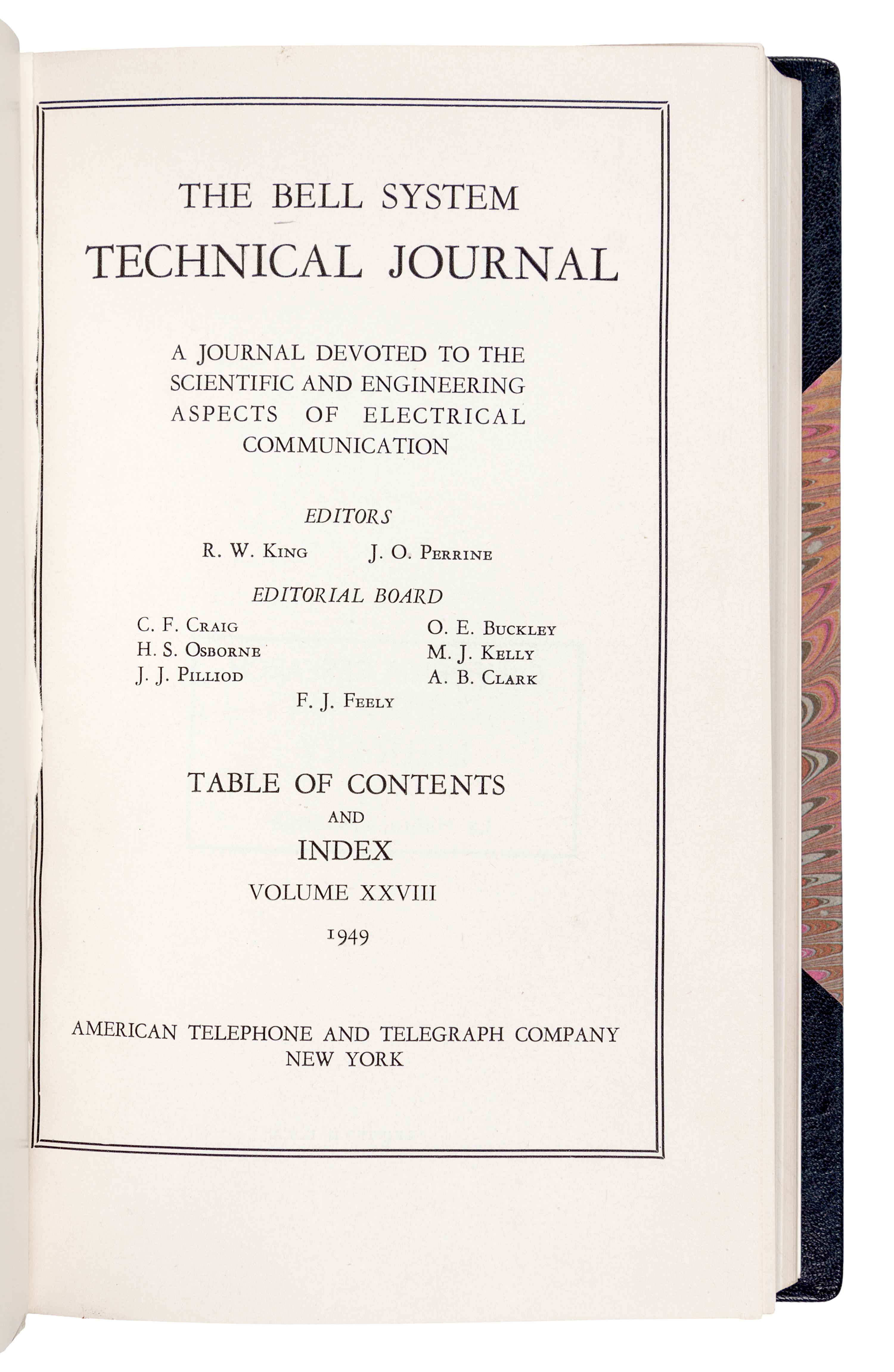 [TRANSITORS]. The Bell System Technical Journal , Vol. 28, Nos. 1-4. New York: American Telephone and Telegraph Company, January-October 1949.
