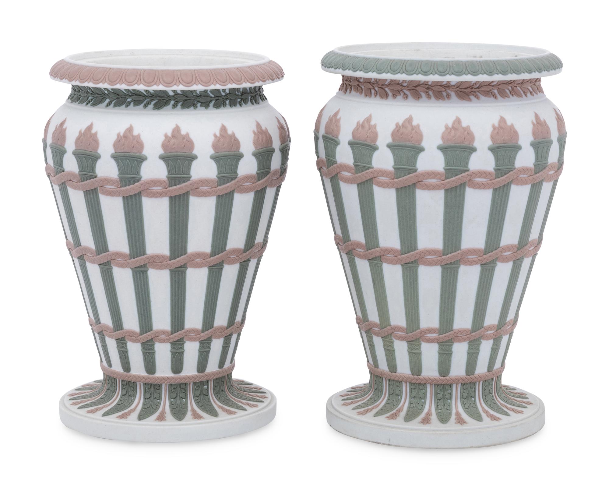 Two Wedgwood Three-Color Jasperware Torches Vases
