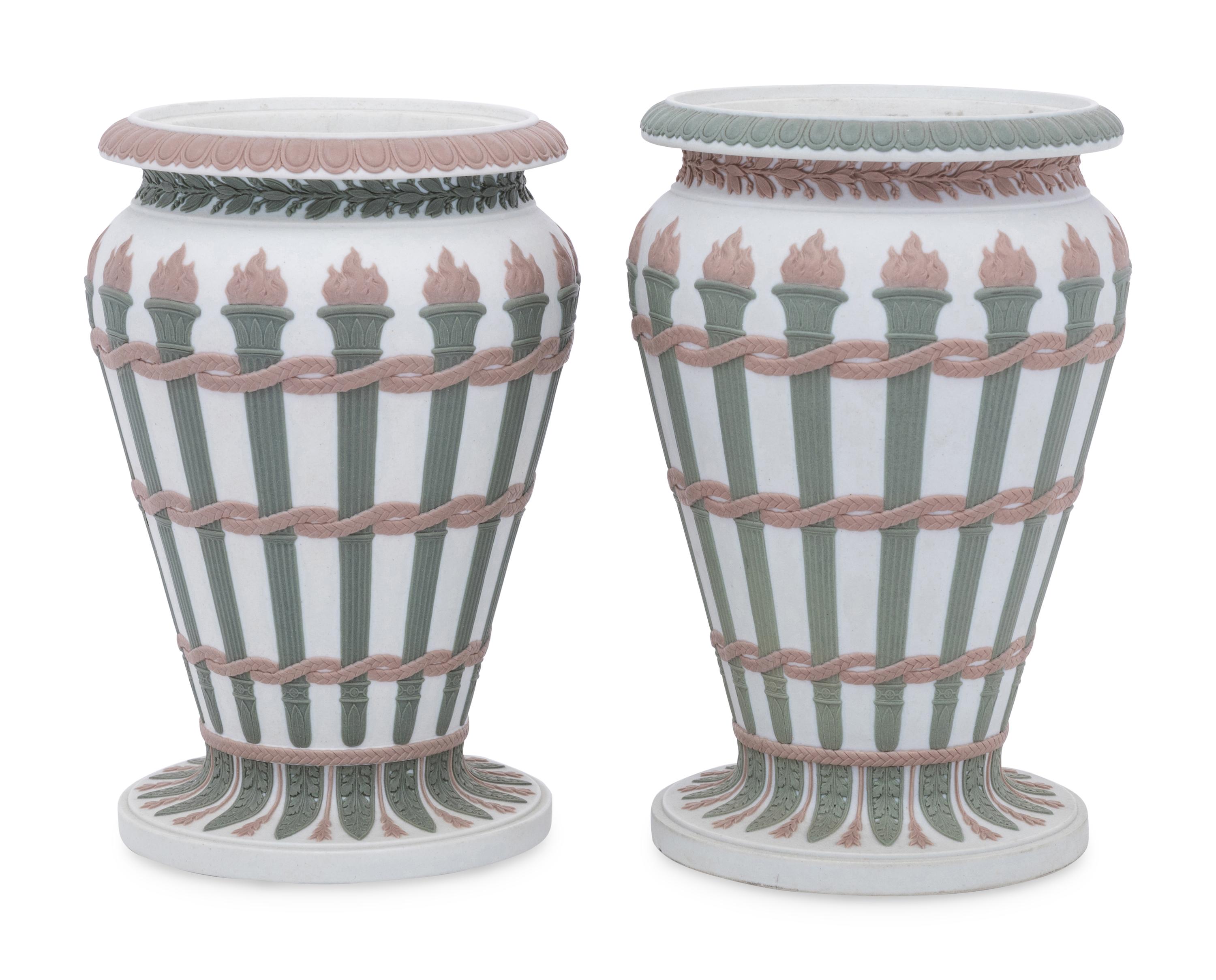 Two Wedgwood Three-Color Jasperware Torches Vases