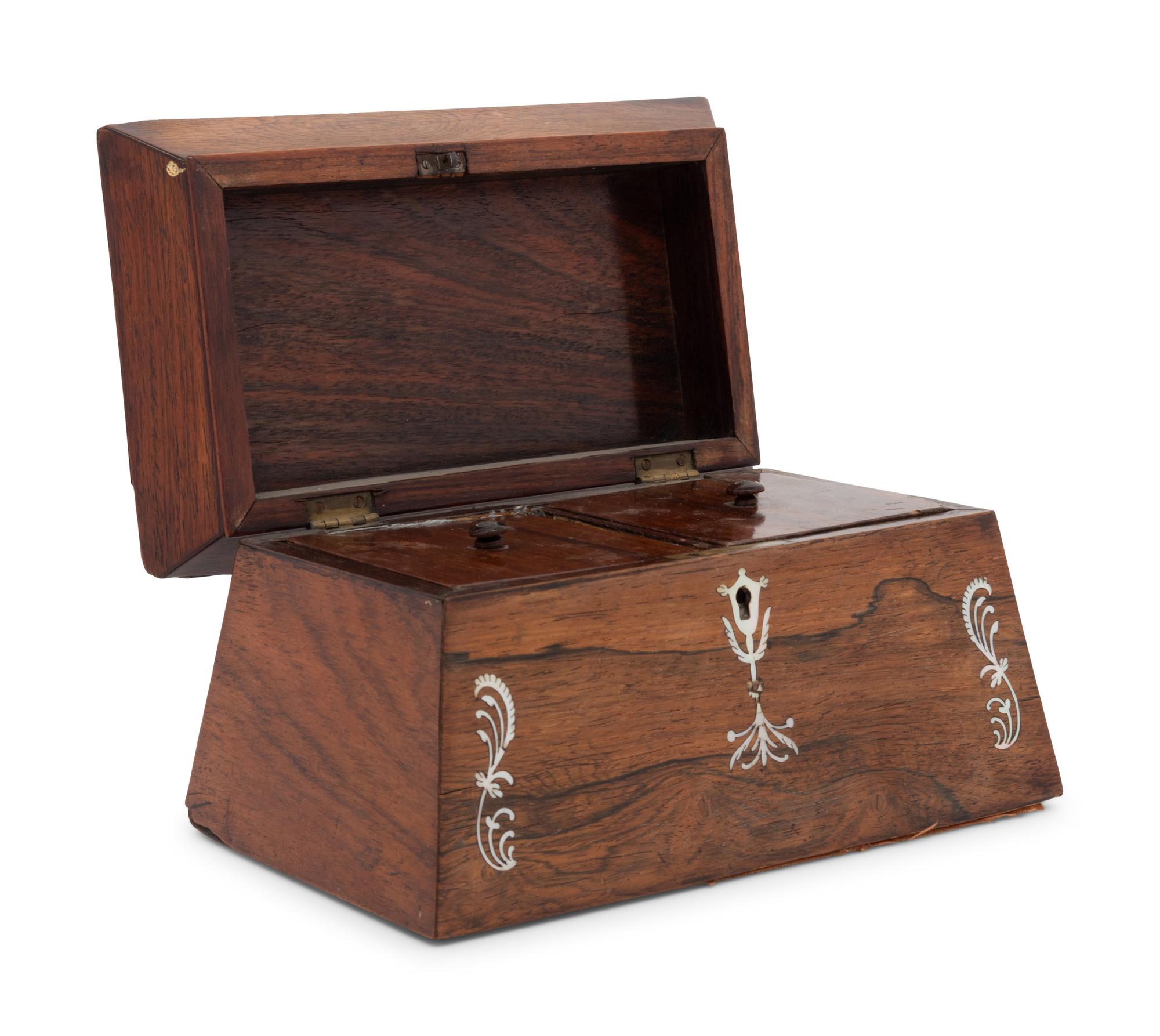 A Regency Mother-of-Pearl Inlaid Rosewood Tea Caddy