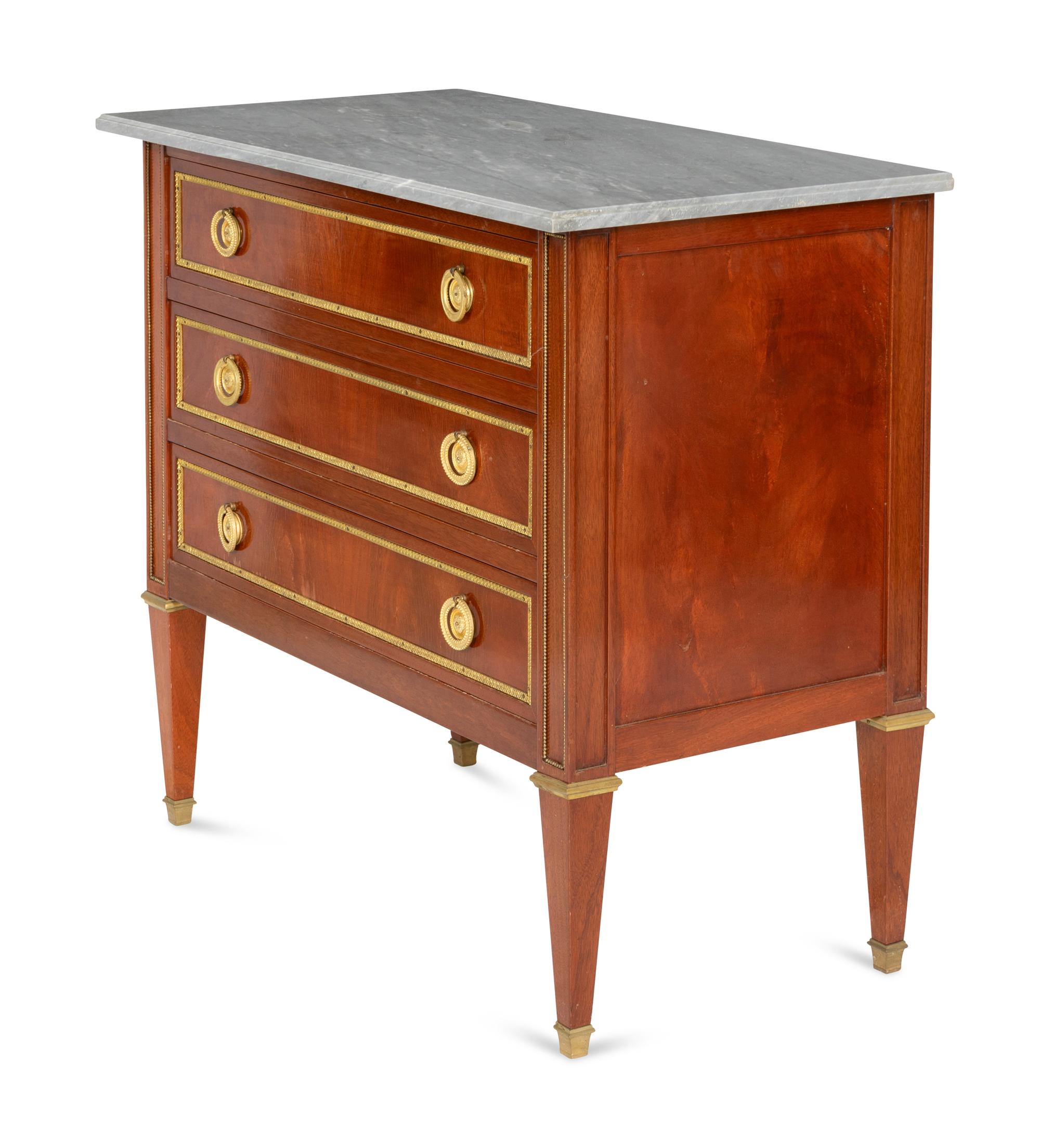 A Small Directoire Brass Mounted Walnut Commode and Associated Later Chest