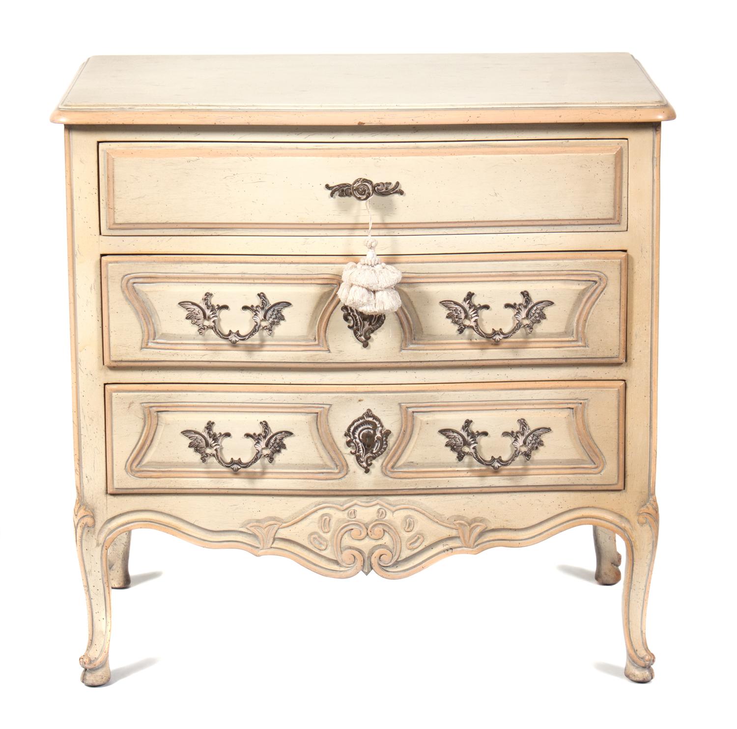 A Louis XV Style Painted Chest of Drawers Height 29 x width 29 1/2 x depth 19 inches. — 20TH CENTURY