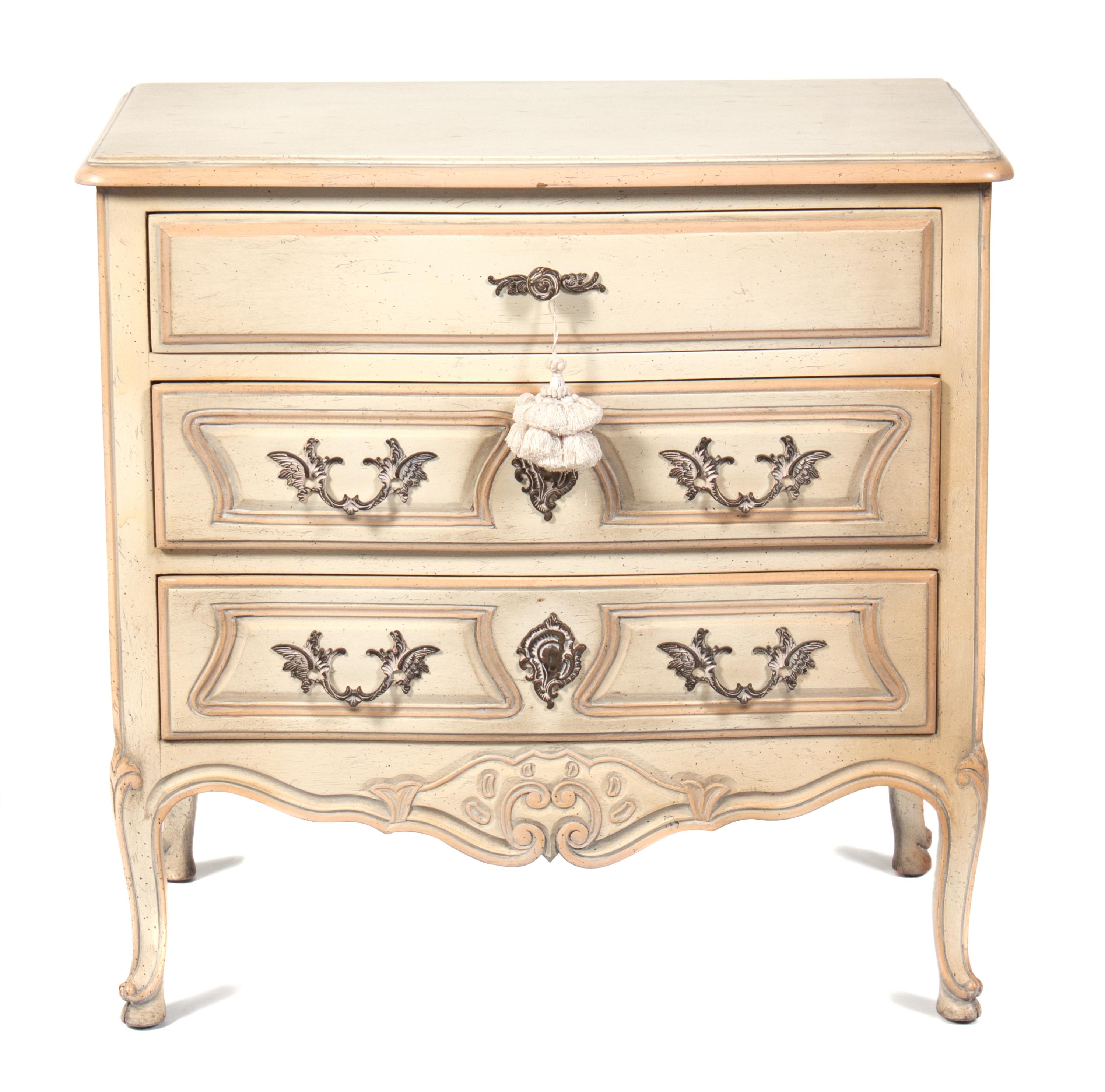 A Louis XV Style Painted Chest of Drawers Height 29 x width 29 1/2 x depth 19 inches. — 20TH CENTURY