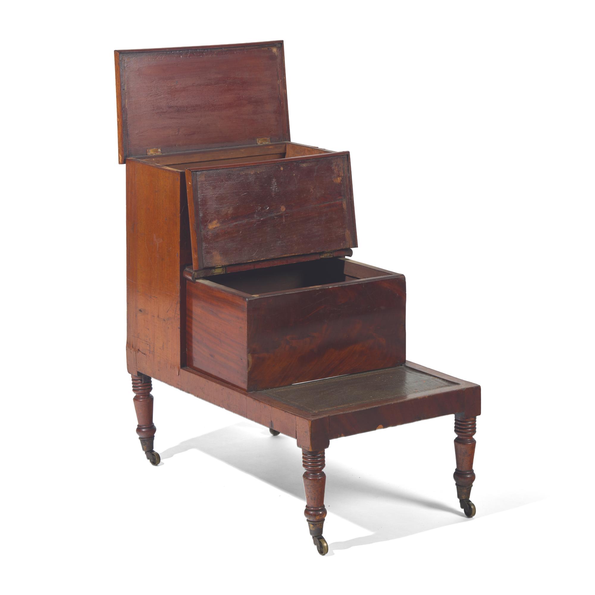 A Set of George IV Mahogany and Gilt Tooled Leather Inset Library Steps