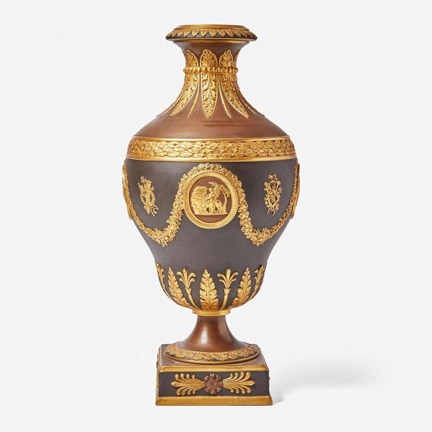 A Wedgwood Gilded and Bronzed Black Basalt Vase UK, early 20th century