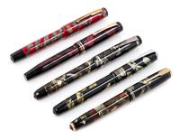 A Group of Five Vintage Parker Fountain Pens Length of first 4 7/8 inches.