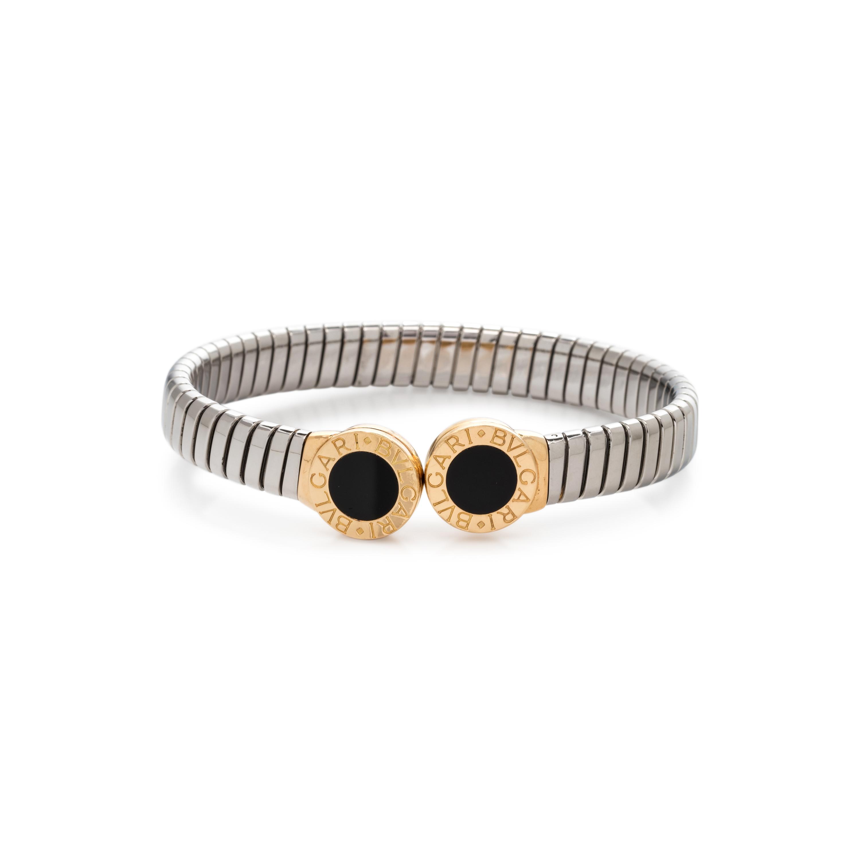 BVLGARI, STEEL, YELLOW GOLD AND ONYX 'TUBOGAS' CUFF BRACELET