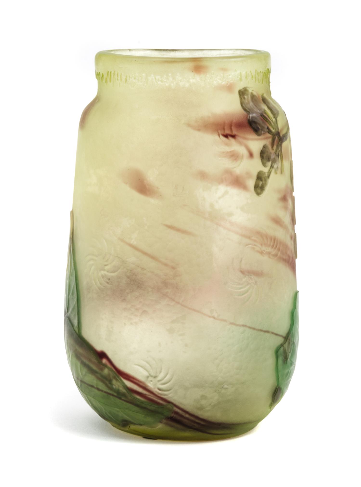 Cameo Glass, attributed to Desire Christian, EARLY 20TH CENTURY, of flattened ovoid form with floral decoration
