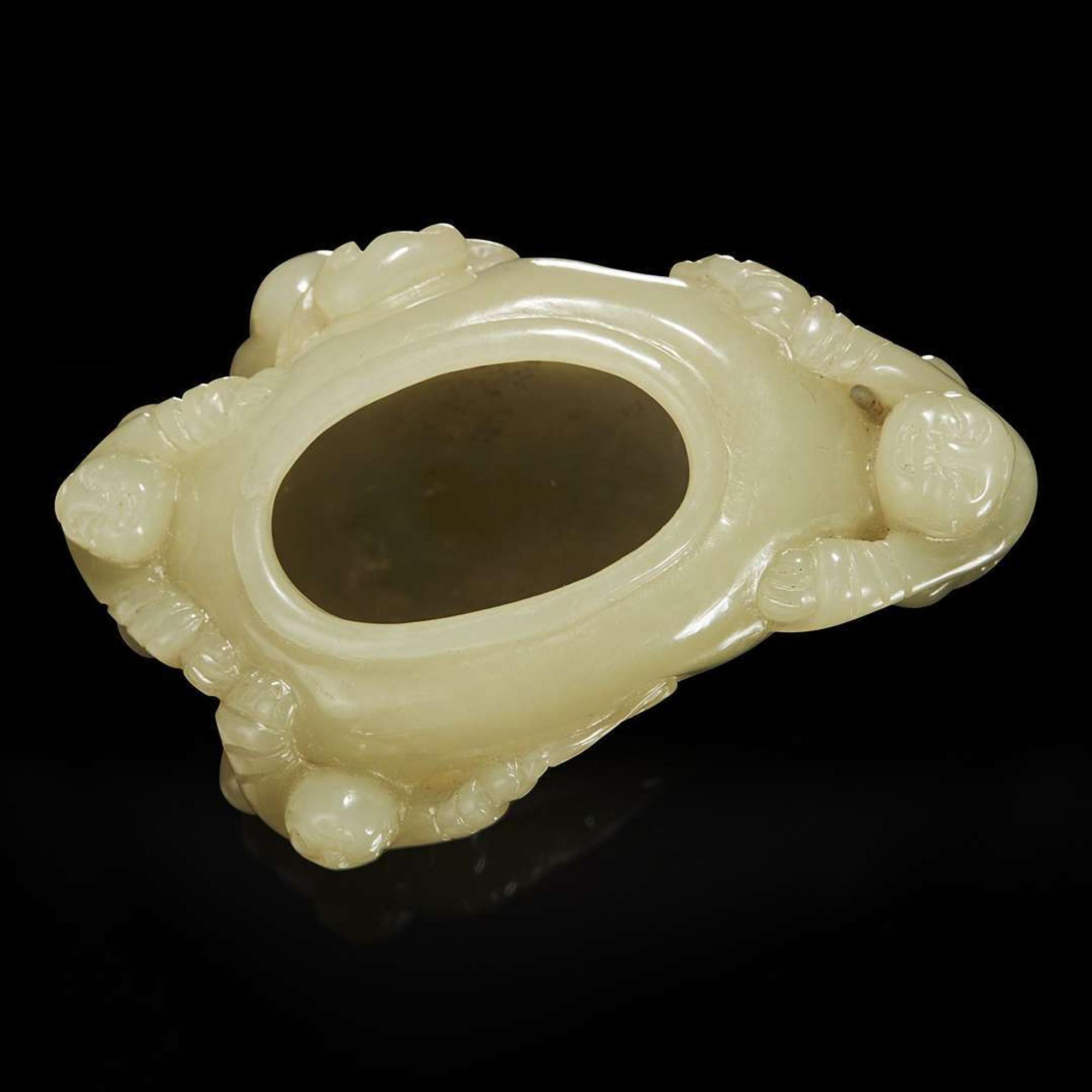 A Chinese carved creamy-white jade "Boys" coupe 白玉童子水盂 19th century or later ???????
