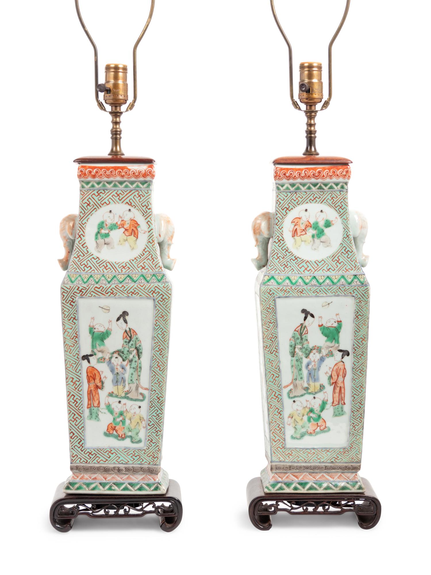 A Pair of Chinese Export Famille Verte Porcelain Vases