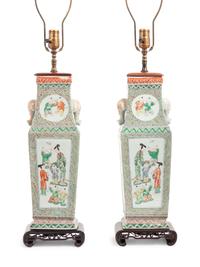 A Pair of Chinese Export Famille Verte Porcelain Vases
