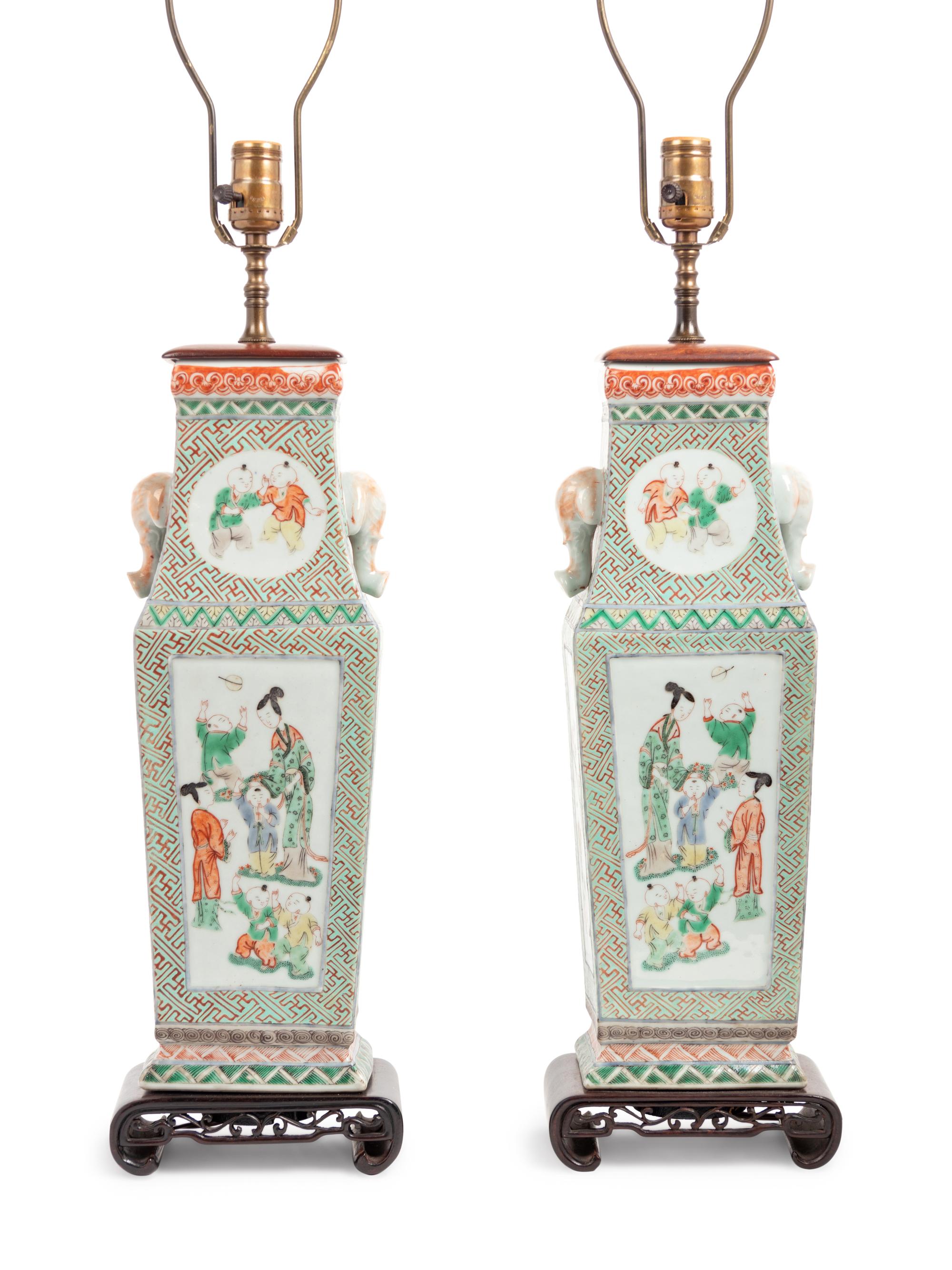 A Pair of Chinese Export Famille Verte Porcelain Vases