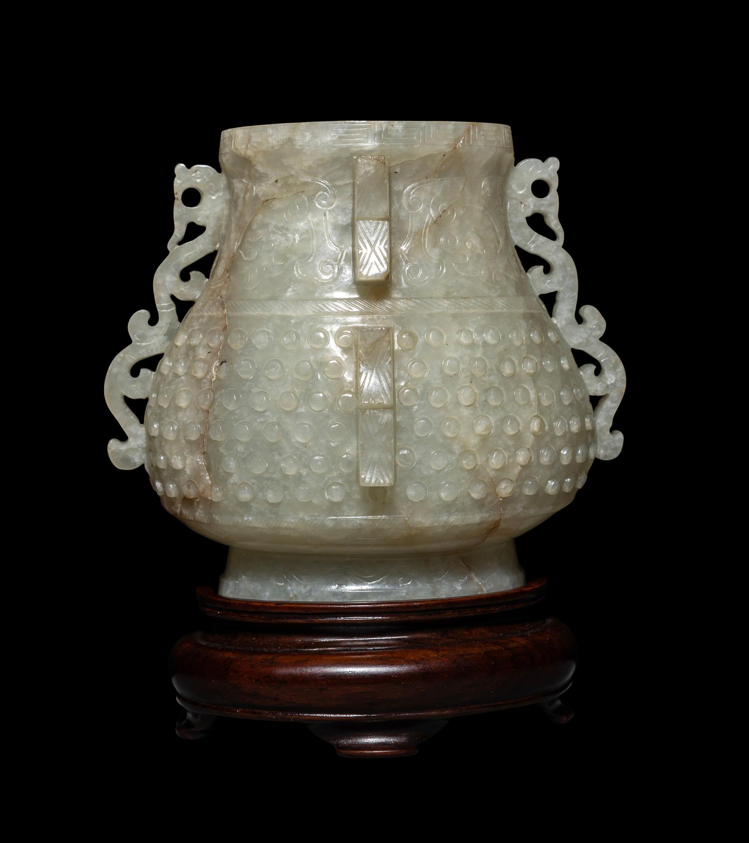 A Chinese Pale Celadon Jade Hu Vase