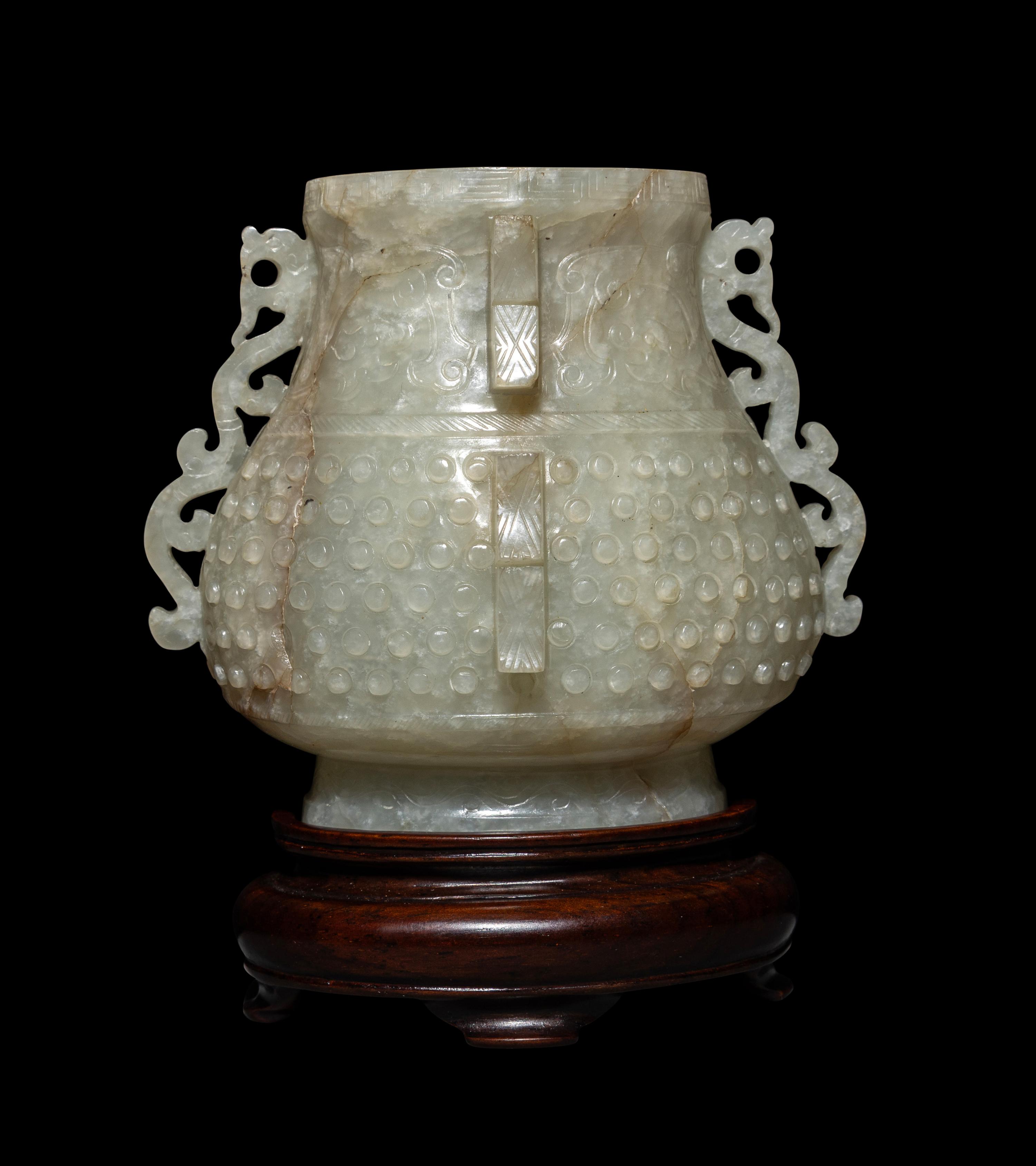 A Chinese Pale Celadon Jade Hu Vase