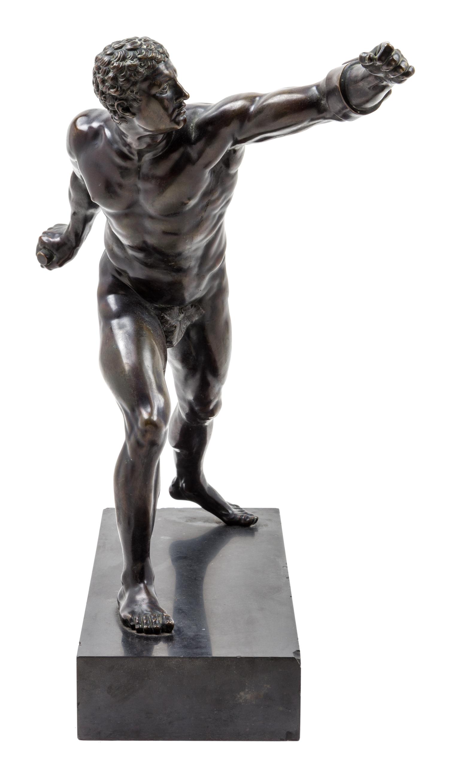 A German Bronze Figure of an Athlete Height overall 20 1/4 inches. — AFTER THE ANTIQUE, CAST BY AKTIEN GESELLSCHAFT GLADENBECK, BERLIN