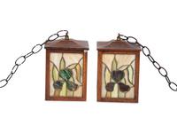 A Pair of Arts and Crafts Style Leaded Glass Pendant Lights