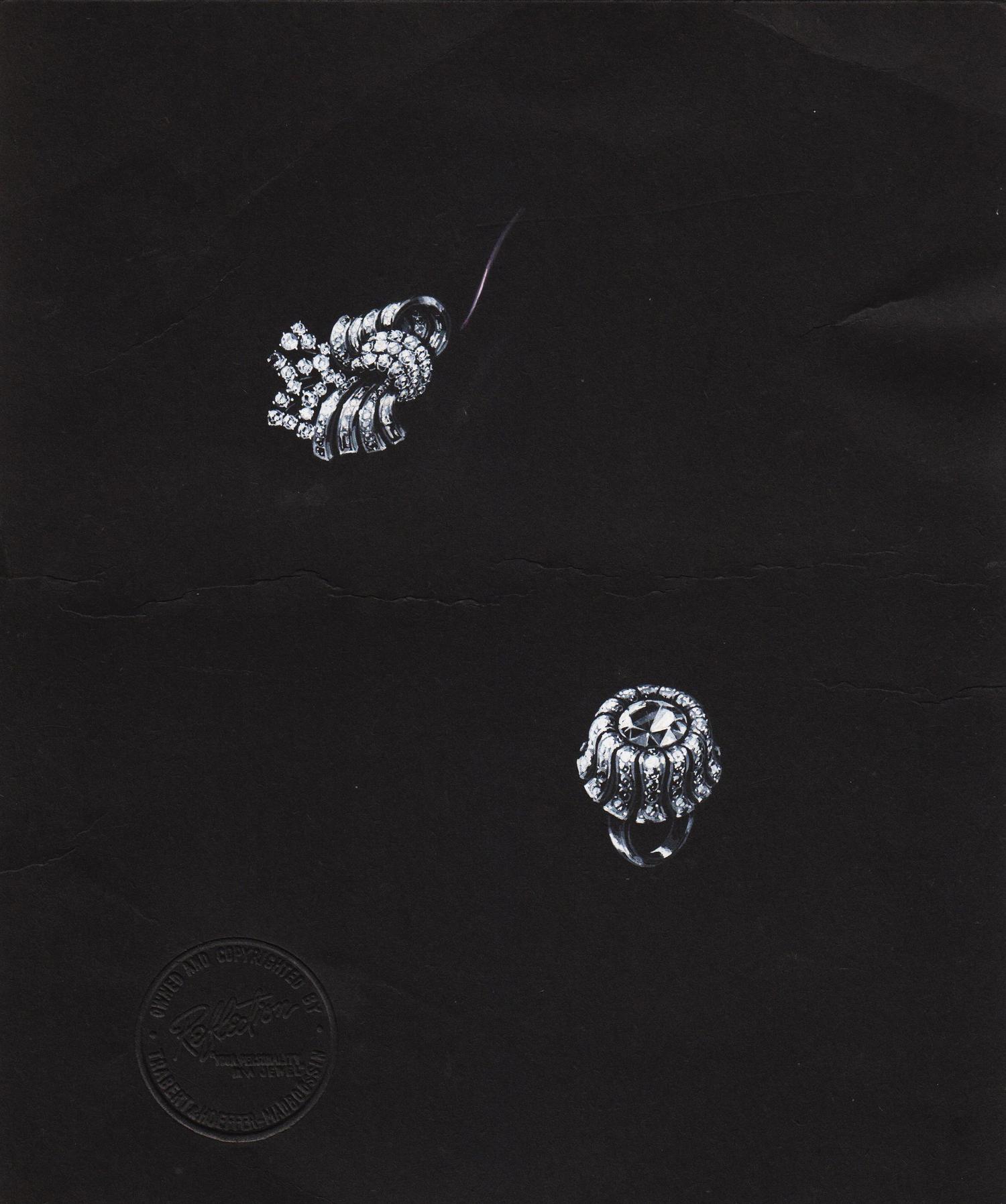 A Collection of Original Gouache on Paper Jewelry Designs by Anne Howe Geyer for Trabert & Hoeffer-Mauboussin,