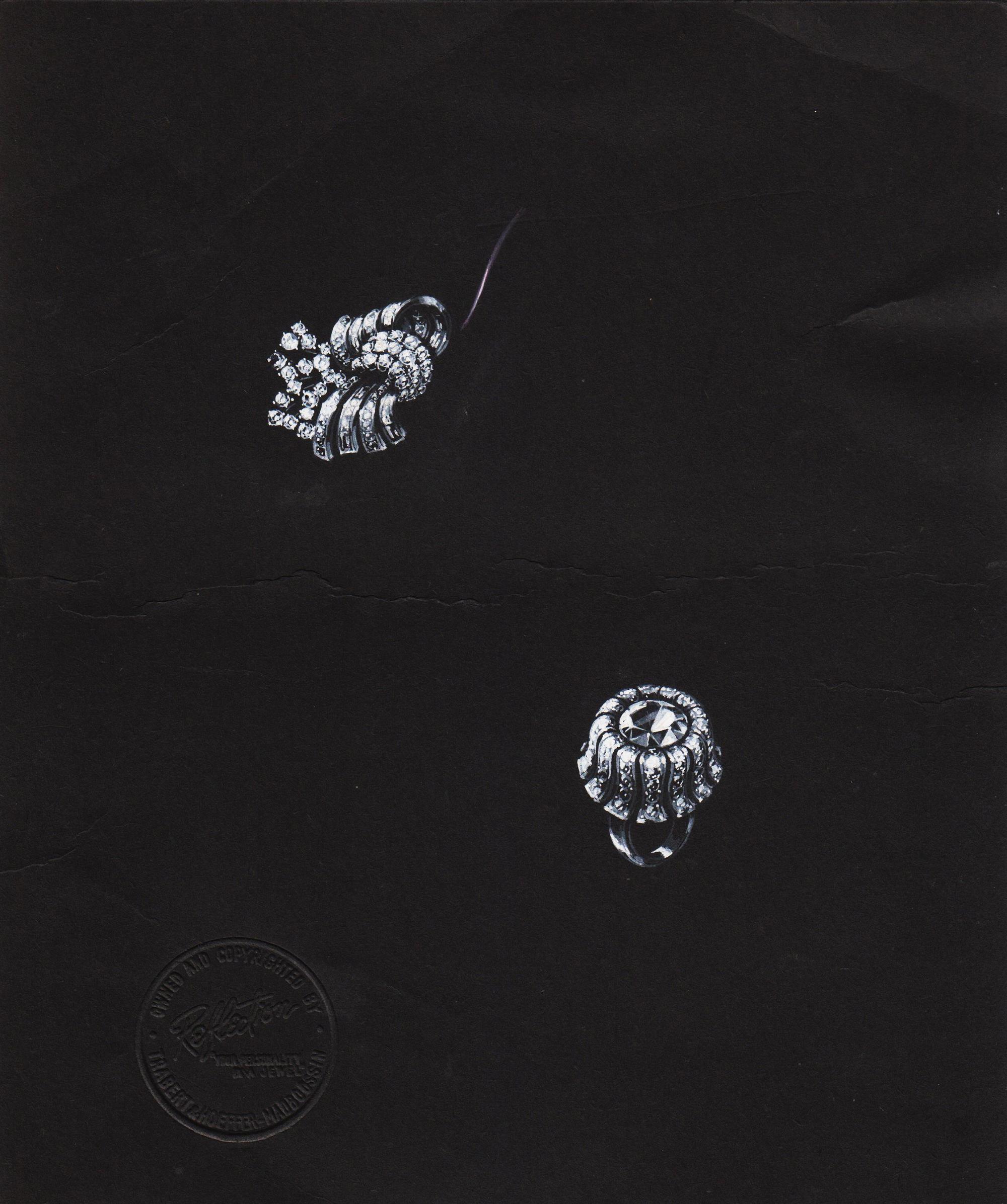 A Collection of Original Gouache on Paper Jewelry Designs by Anne Howe Geyer for Trabert & Hoeffer-Mauboussin,