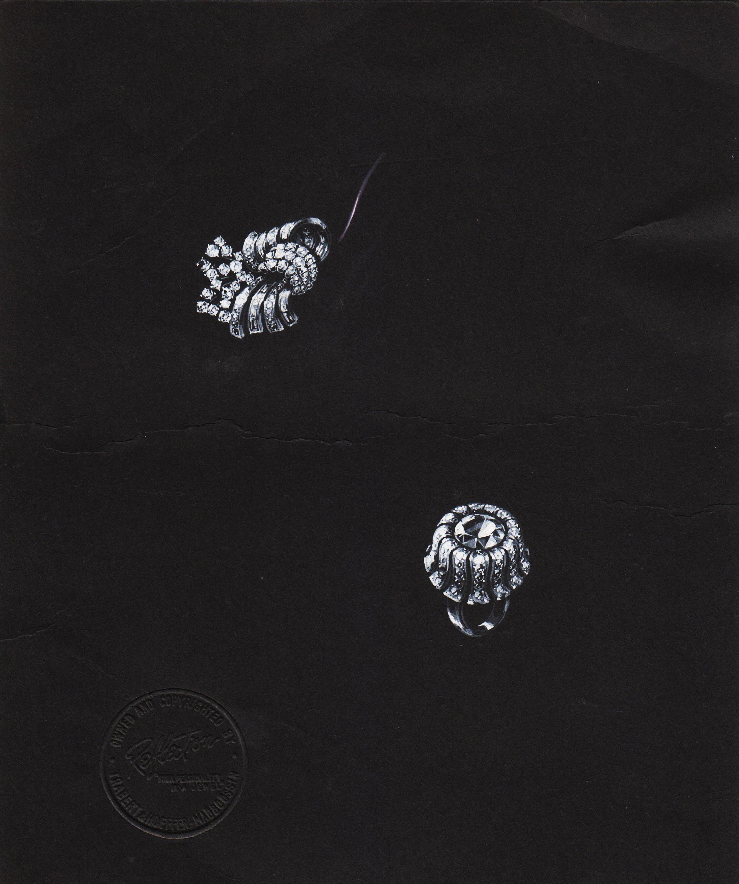 A Collection of Original Gouache on Paper Jewelry Designs by Anne Howe Geyer for Trabert & Hoeffer-Mauboussin,