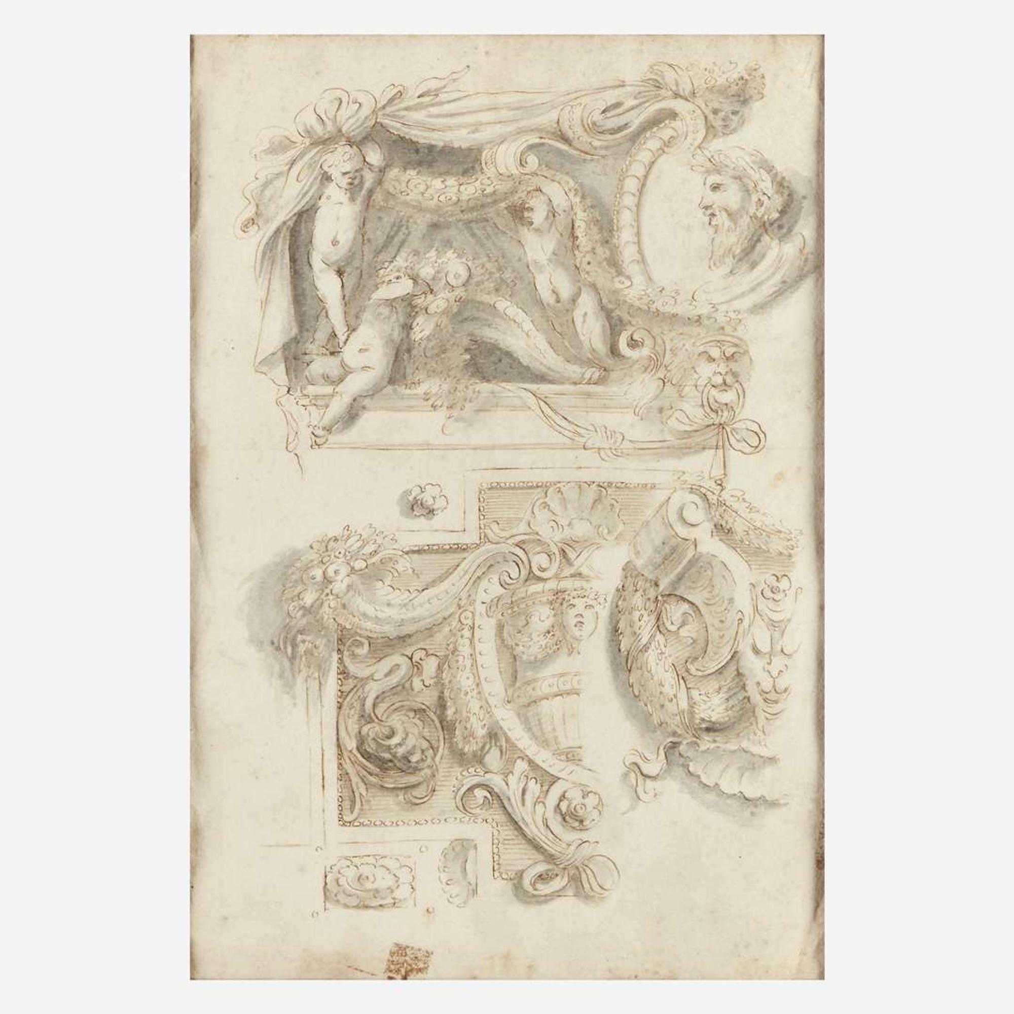 Attributed to Gilles-Paul Cauvet (French, 1731–1788) Deux Projets pour Dessus de Porte: 'La Comédie' and 'La Moisson;' together with a Companion