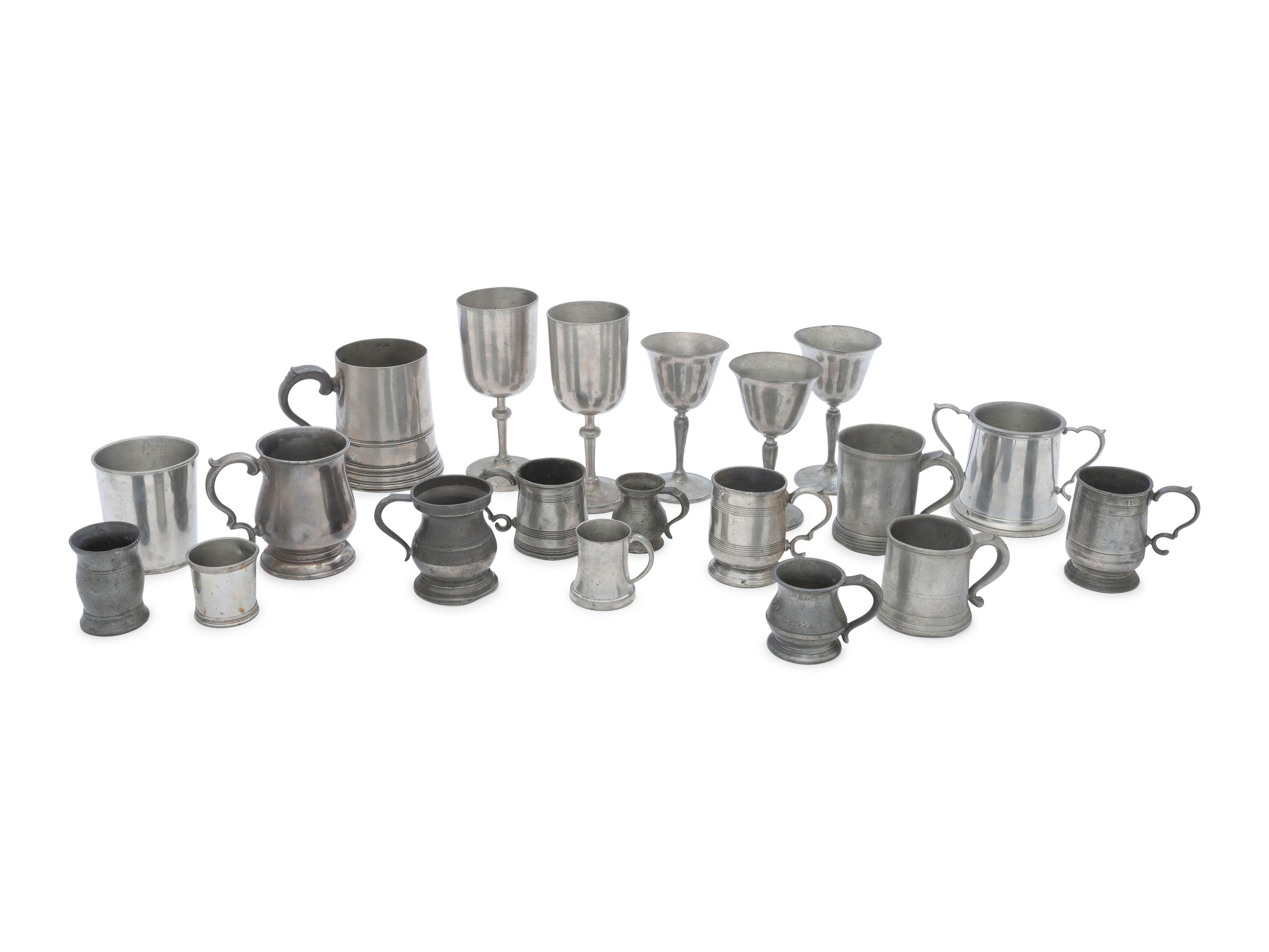 A Collection of Pewter Drinkware and Measures