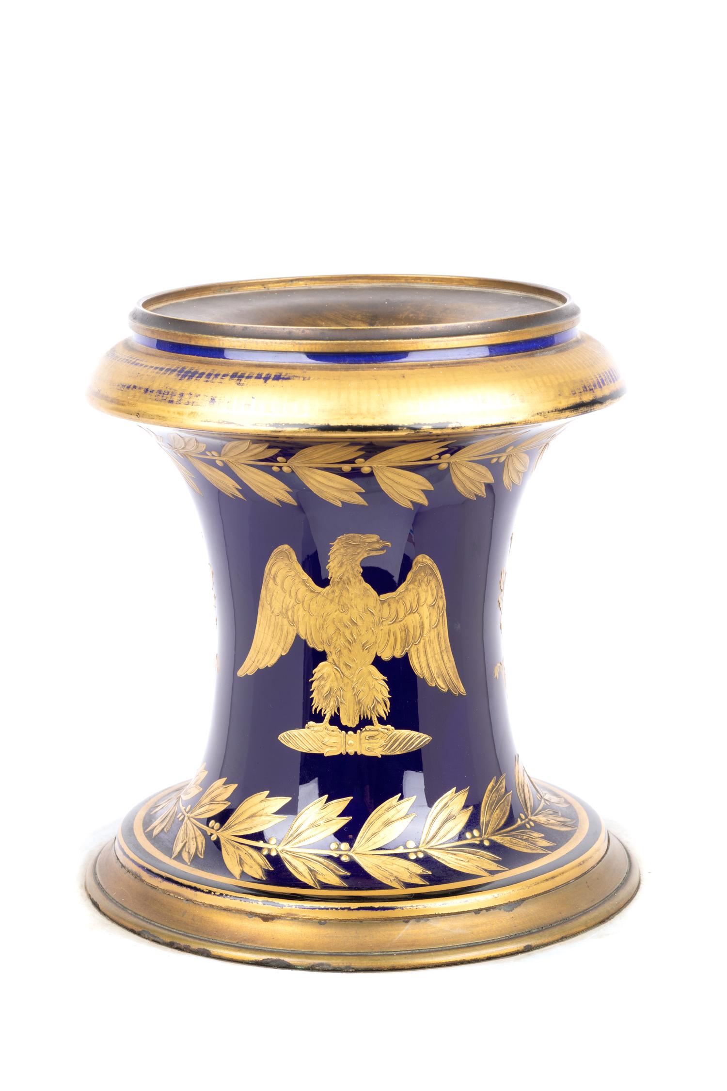 A Large Sèvres Style Porcelain Napoleonic Vase and Pedestal