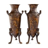 A Pair of Neoclassical Patinated and Parcel Gilt Bronze Vases
