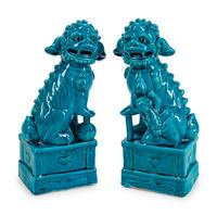 A Pair of Chinese Turquoise-Glazed Pottery Figures of Fu-Lions