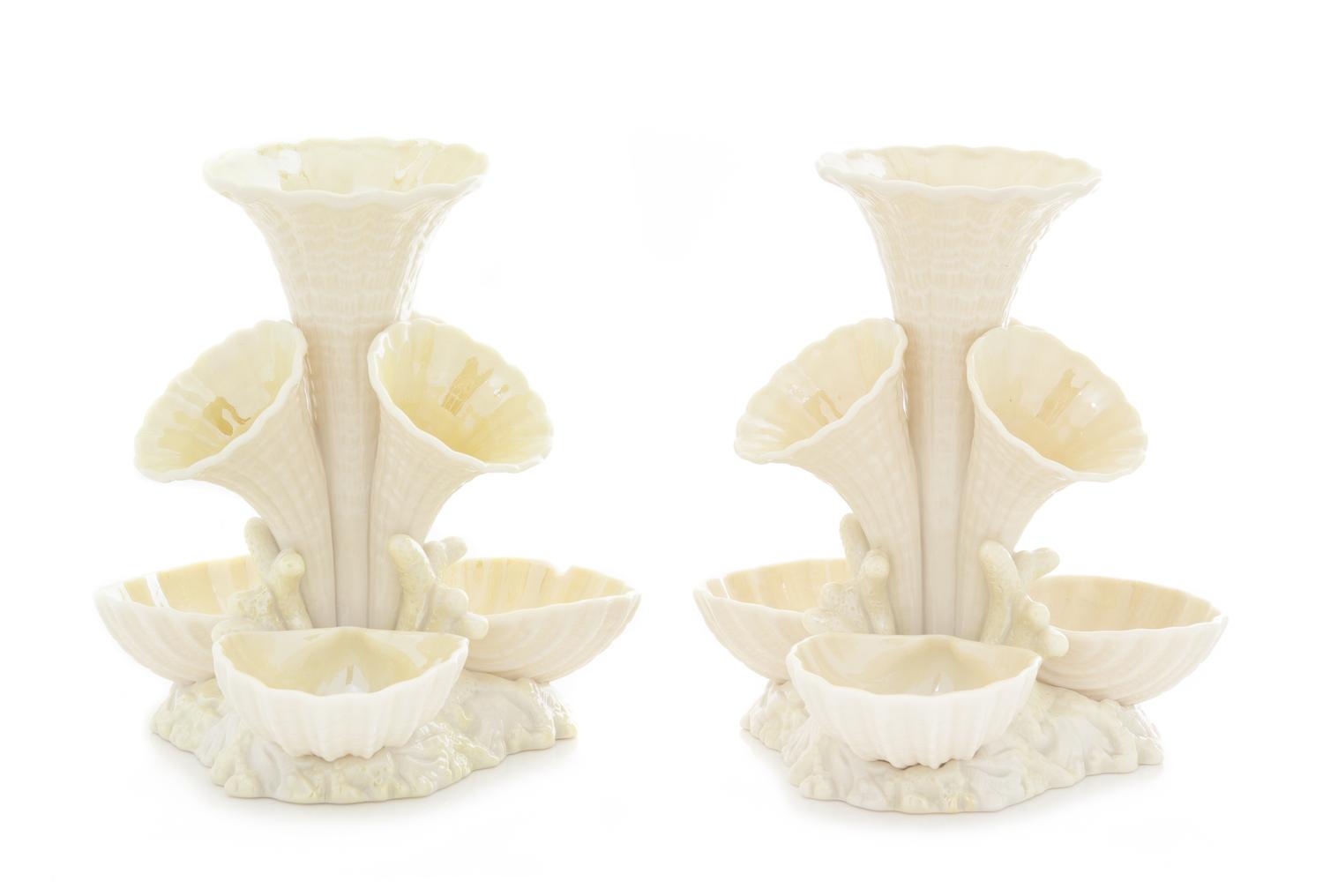 A Pair of Belleek Marine Epergnes Height 7 inches. — SIXTH GREEN MARK (1965-1980)