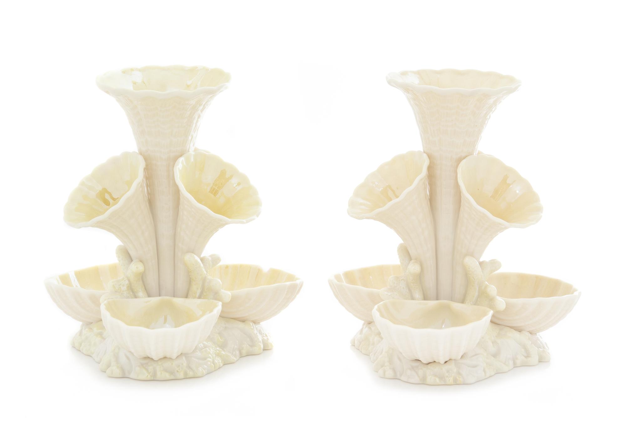 A Pair of Belleek Marine Epergnes Height 7 inches. — SIXTH GREEN MARK (1965-1980)