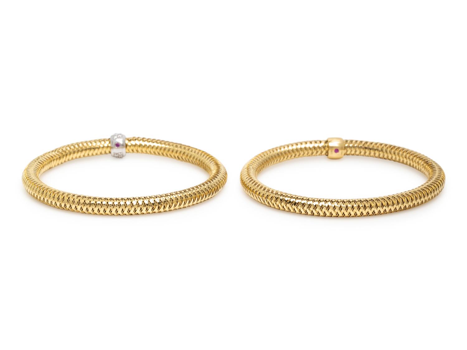ROBERTO COIN, TWO YELLOW GOLD 'PRIMAVERA' BRACELETS