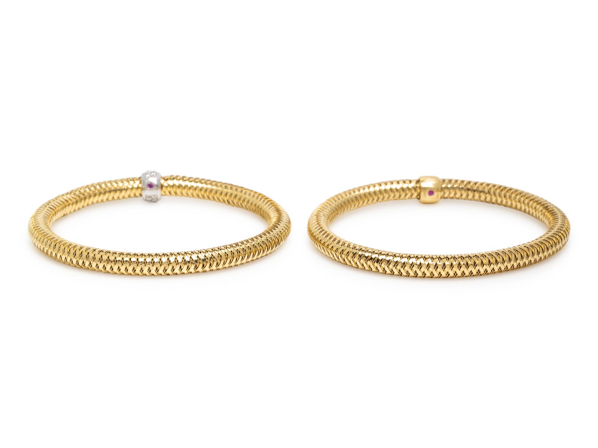 ROBERTO COIN, TWO YELLOW GOLD 'PRIMAVERA' BRACELETS