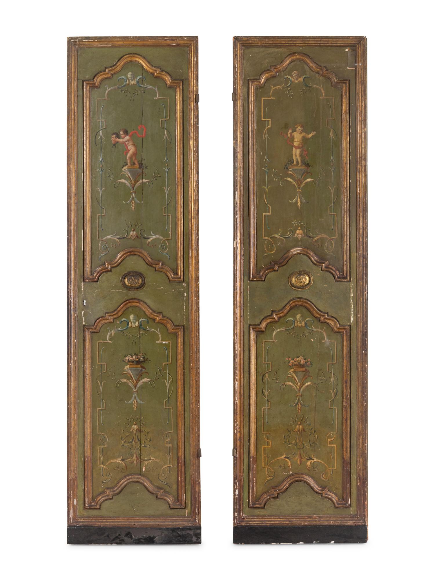 A Pair of Italian Painted and Parcel Gilt Doors