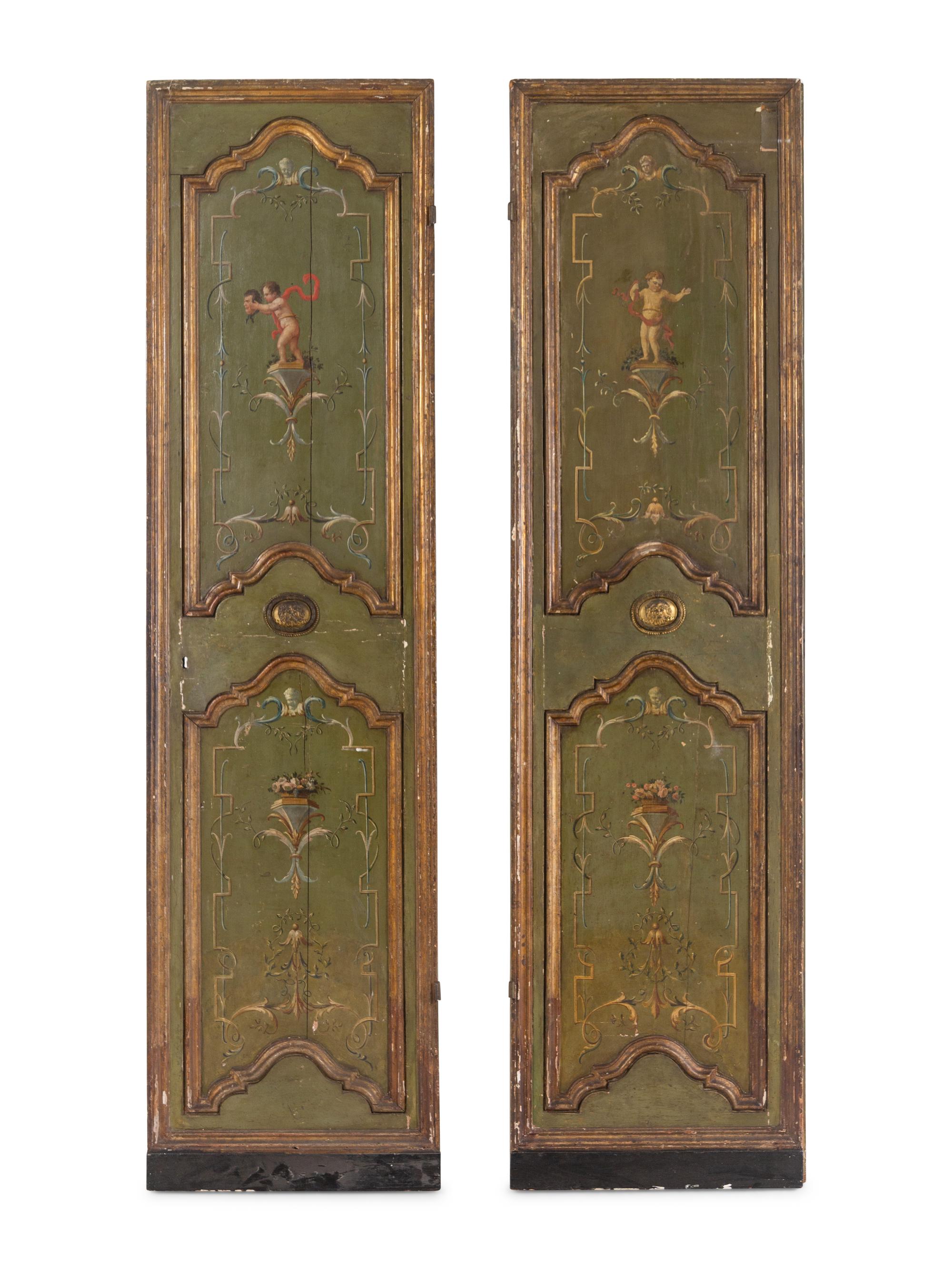 A Pair of Italian Painted and Parcel Gilt Doors