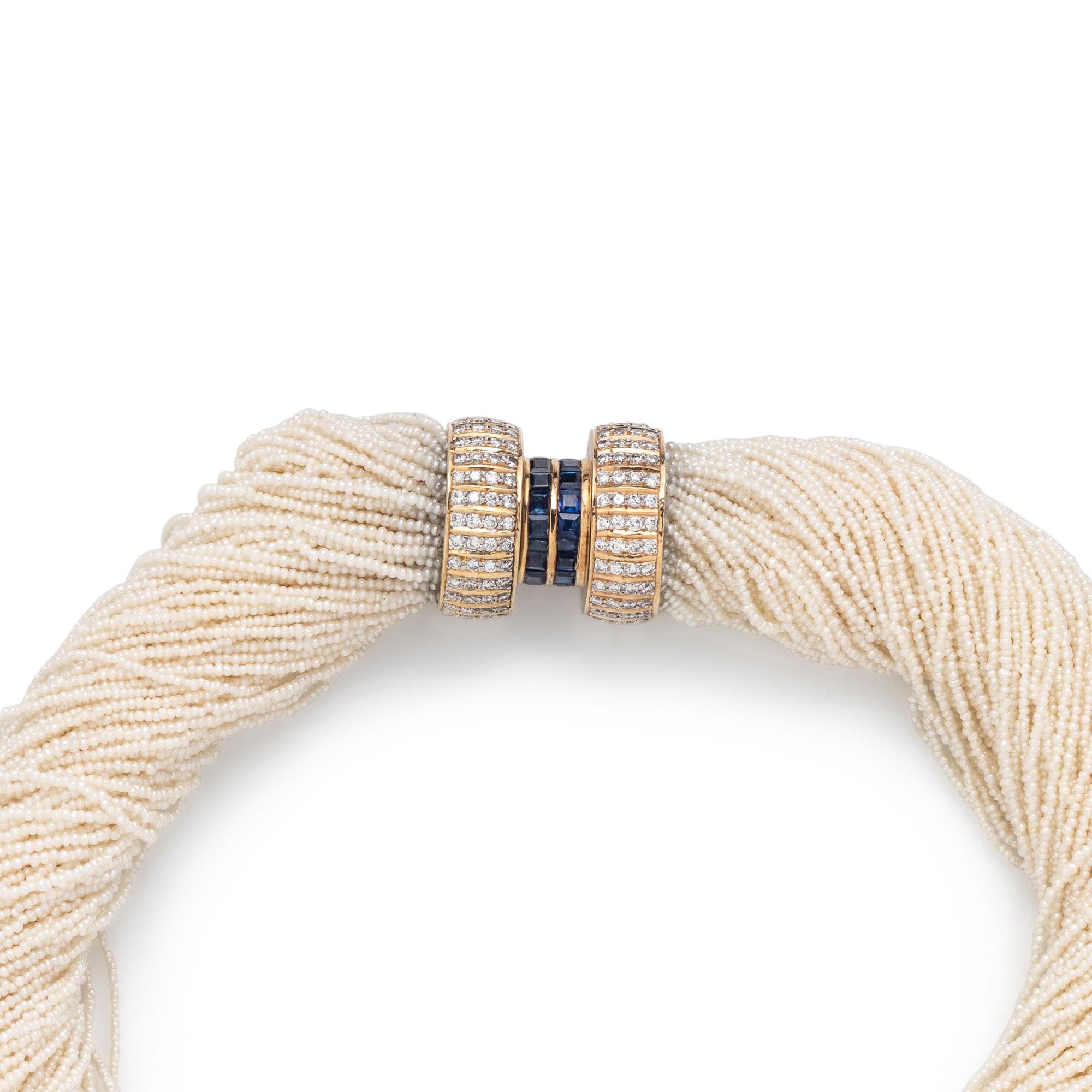 JULIUS COHEN, SEED PEARL, DIAMOND AND SAPPHIRE TORSADE NECKLACE