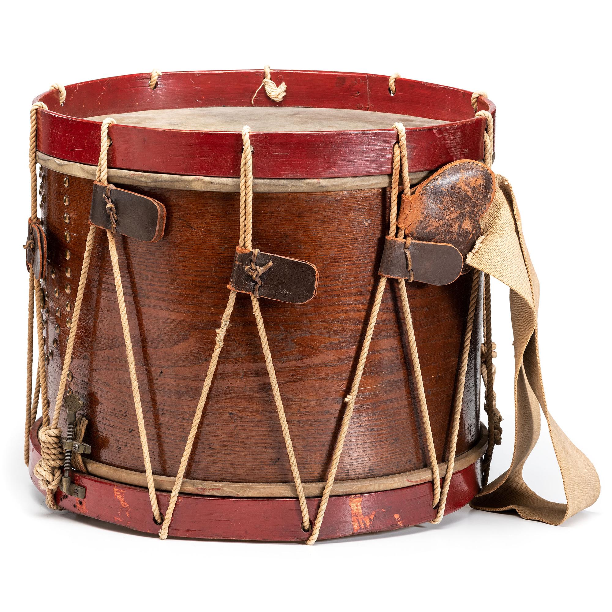 Civil War painted US regulation eagle drum with sticks. Manufactured by C.M. Zimmerman, Philadelphia, PA.