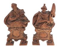 Two Carved Wood Articles Height 13 inches.