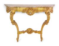 A Louis XV Style Giltwood Marble-Top Console Table