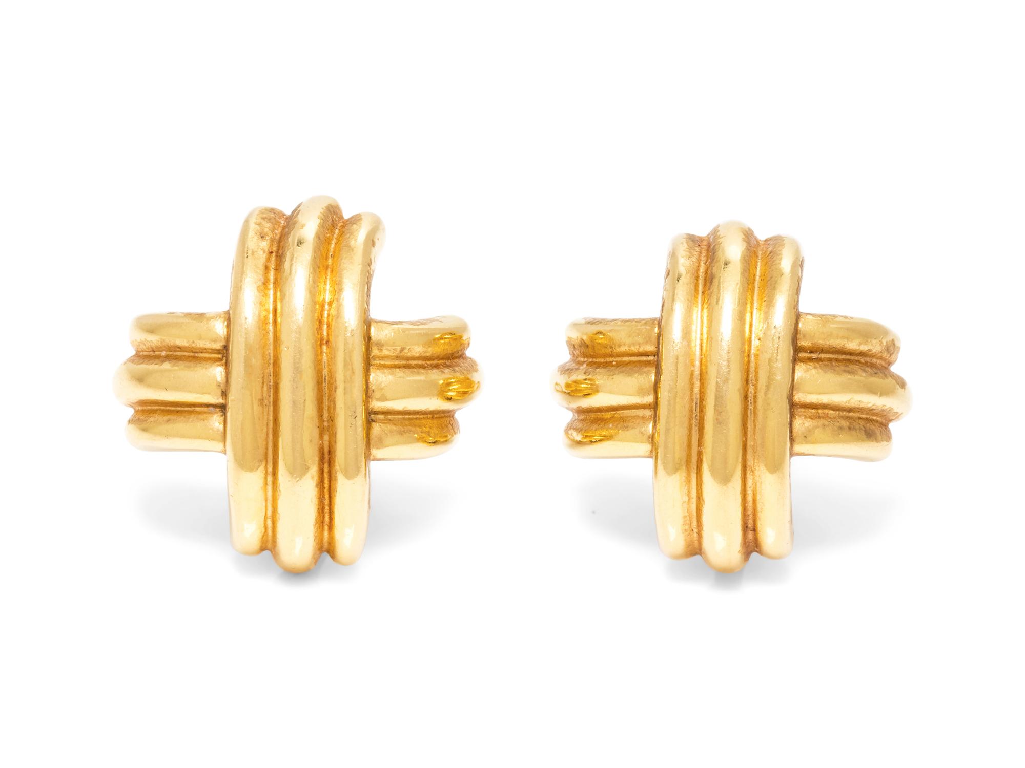 A Pair of 18 Karat Yellow Gold Criss-Cross Earclips, Tiffany & Co.,