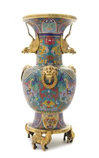 A Chinese Cloisonne Enameled Gilt Bronze Mounted Vase 18TH/19TH CENTURY Height 12 5/8 inches.