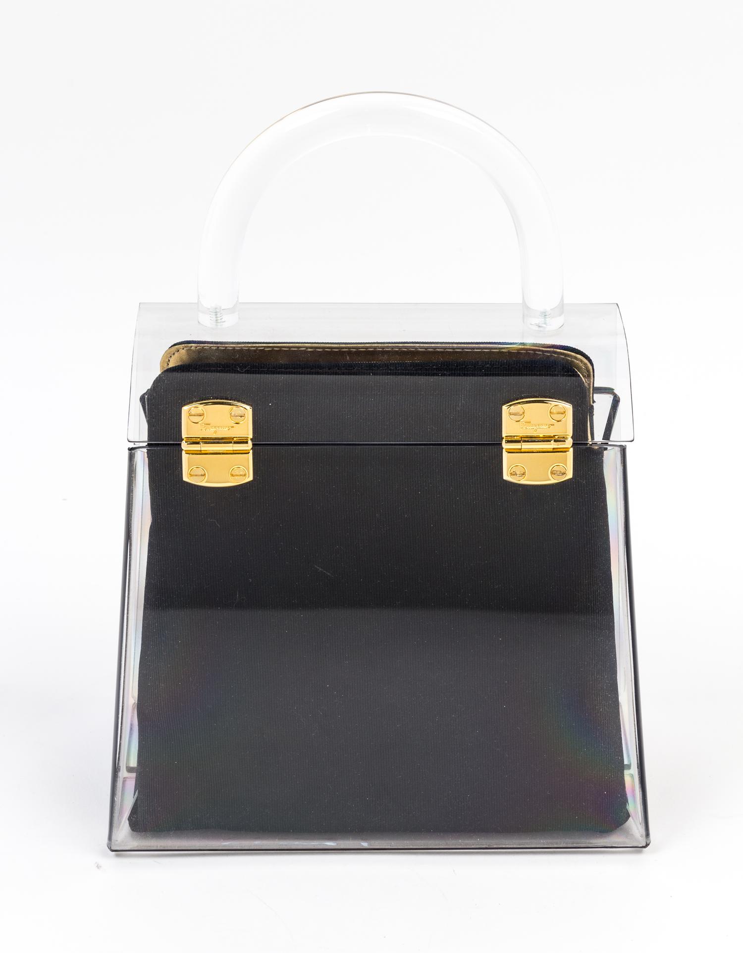 A Salvatore Ferragamo Lucite Top Handle Handbag, 7.75" x 7.75" x 4"; Handle drop: 3".