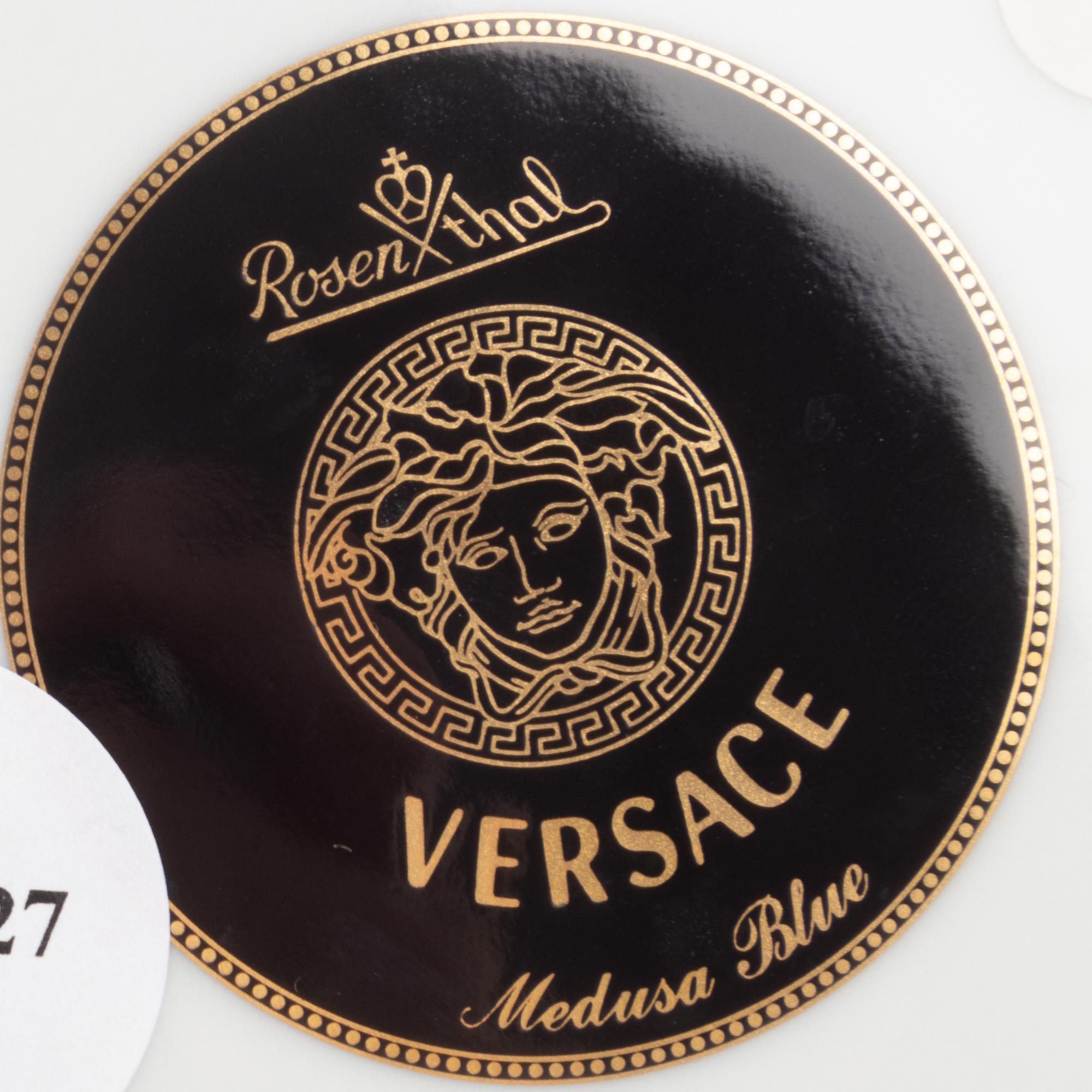 A Group of Versace Medusa Blue Porcelain Table Articles