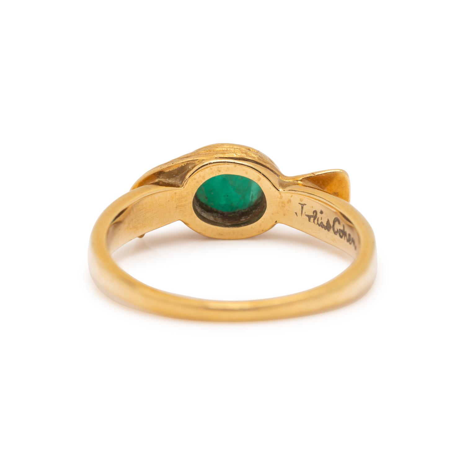 JULIUS COHEN, YELLOW GOLD, DIAMOND AND EMERALD RING