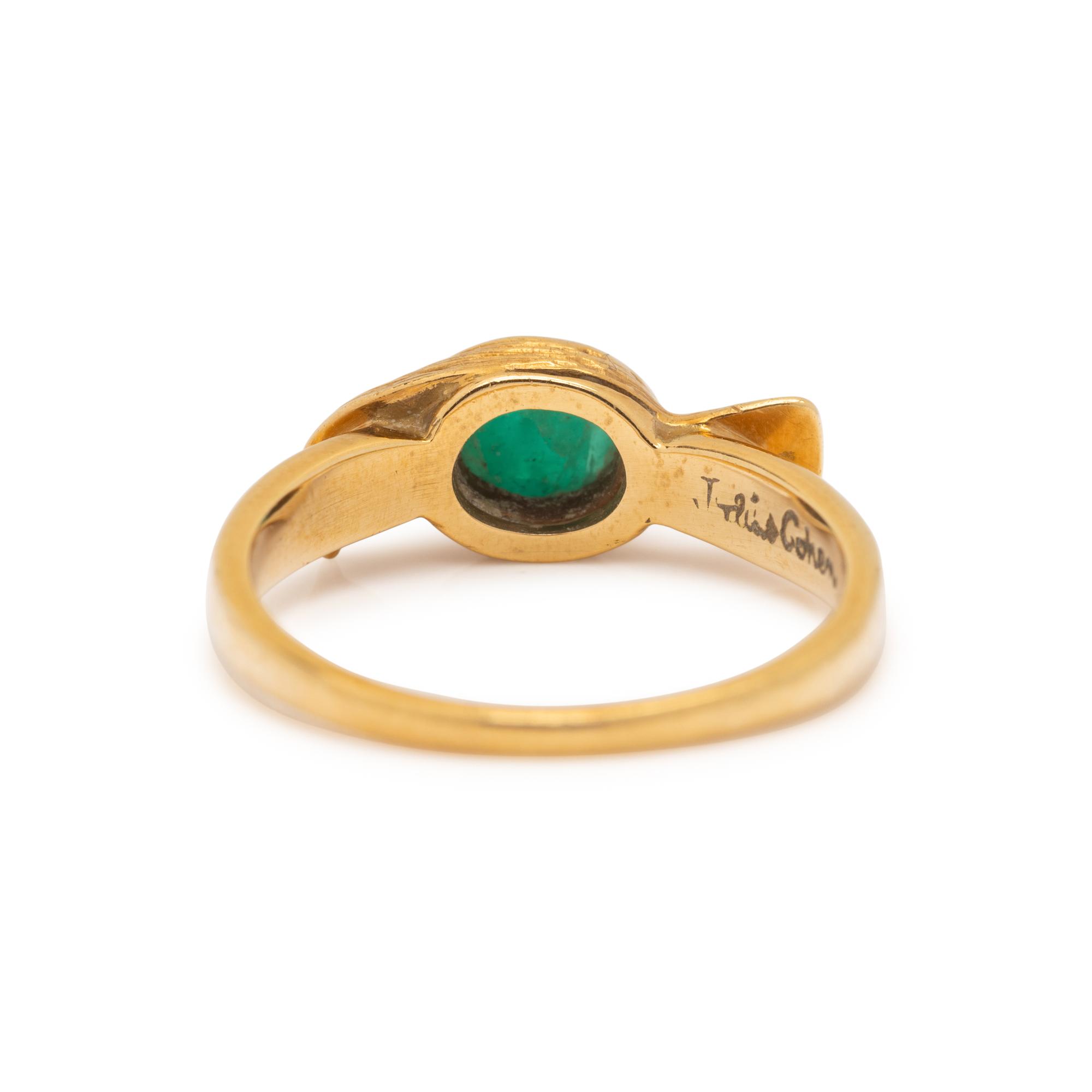 JULIUS COHEN, YELLOW GOLD, DIAMOND AND EMERALD RING
