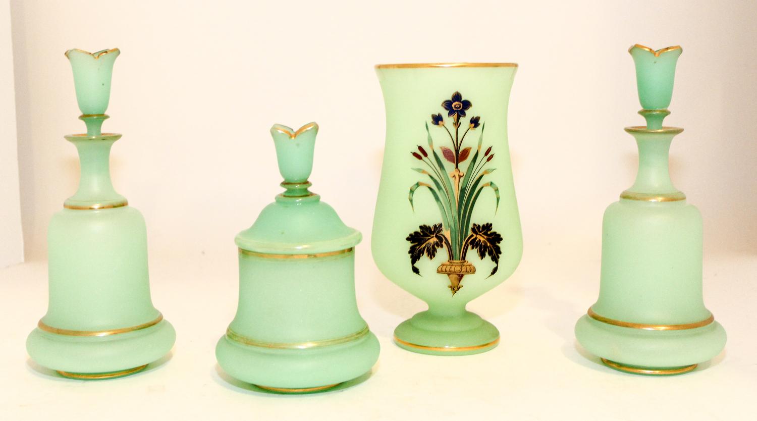 Four Opal Glass Articles Height of tallest 8 1/2 inches. — 19TH/20TH CENTURY