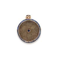 YELLOW GOLD AND SAPPHIRE MESH COIN PURSE PENDANT