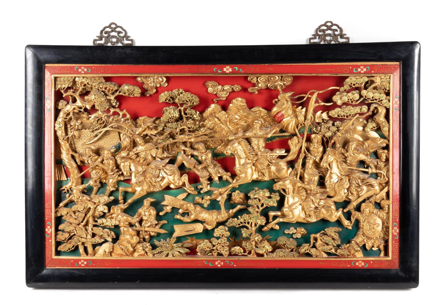 A Chinese Pierce Carved Giltwood Panel