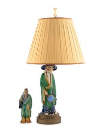 A Chinese Glazed Earthenware Figure Mounted as a Lamp
