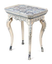 A Pair of Blue and White Painted Side Tables
