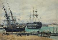 Portsmouth Harbor with HMS Victory at Anchor